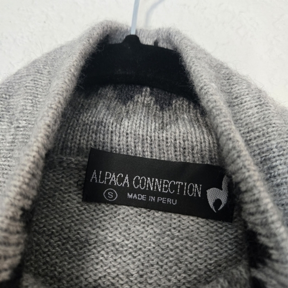 Alpaca Connection S Gray Full Zip‎ Knit Mockneck Sweater Alpaca Print - Picture 6 of 8